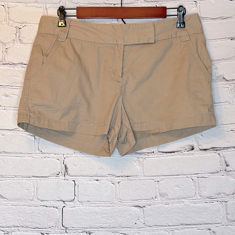 J. Crew Khaki Chino Flat Front Shorts Size 6 Excellent Condition